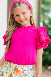 Girls: See You Out Fuchsia Pink Ruffled Blouse