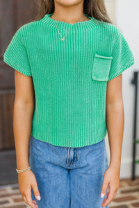 Girls: Think It Through Kelly Green Short Sleeve Sweater