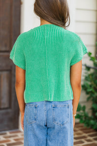 Girls: Think It Through Kelly Green Short Sleeve Sweater