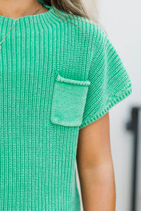Girls: Think It Through Kelly Green Short Sleeve Sweater