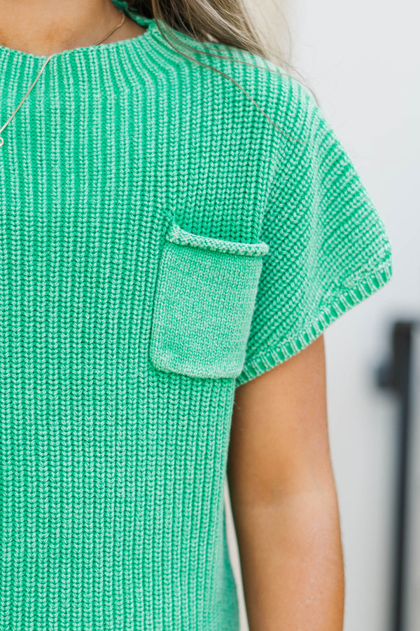 Girls: Think It Through Kelly Green Short Sleeve Sweater