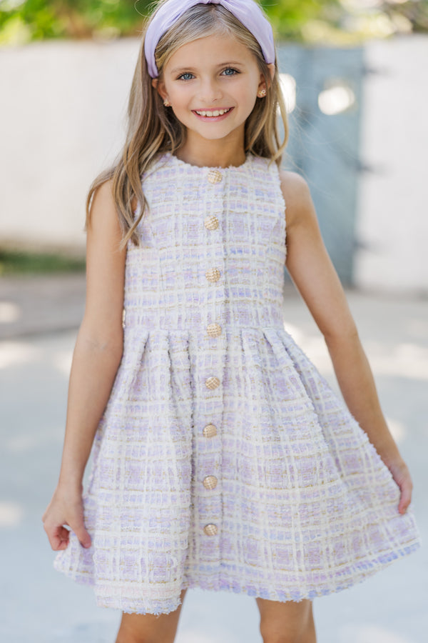 Girls: The Sady Lavender Plaid Boucle Dress Shop the Mint Girls: The Sady Lavender Plaid Boucle Dress Shop the Mint