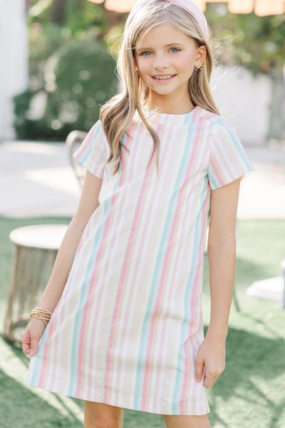 leigh mini dress Girls: The Leigha Peach Striped Swing Dress – Shop the Mint
