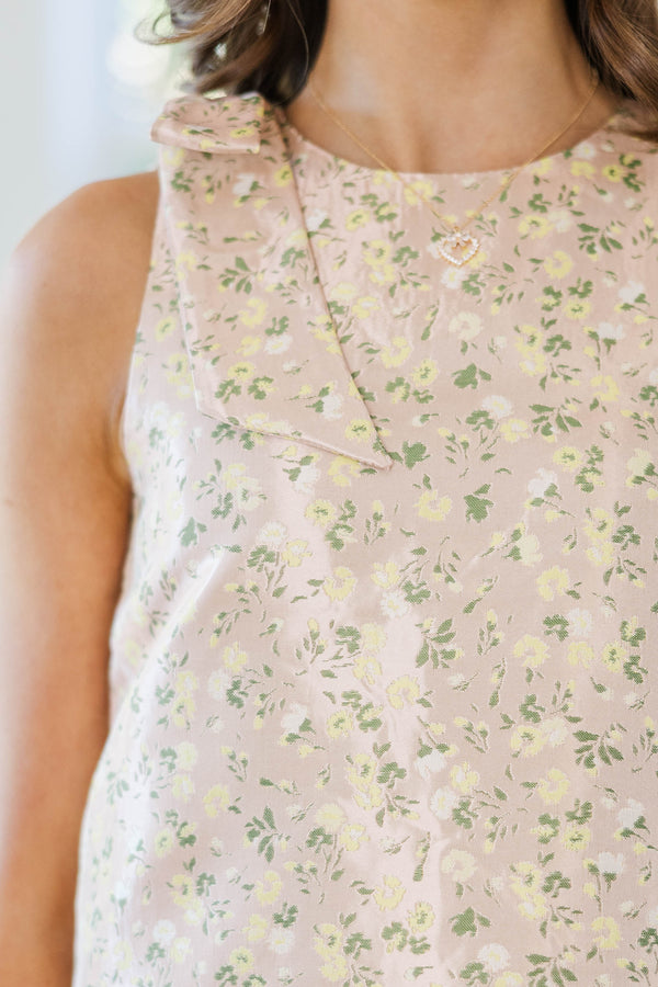 Girls: The Marla Pink Floral Brocade Dress