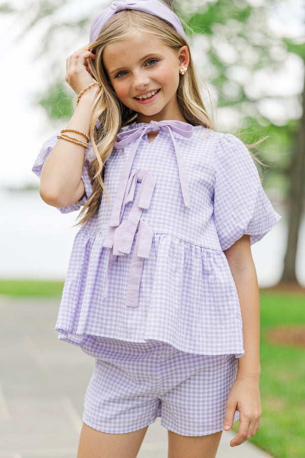 Girls: The Sansa Purple Gingham Set