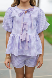 Girls: The Sansa Purple Gingham Set