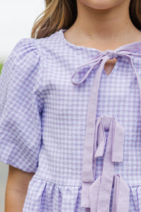 Girls: The Sansa Purple Gingham Set