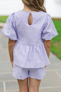 Girls: The Sansa Purple Gingham Set