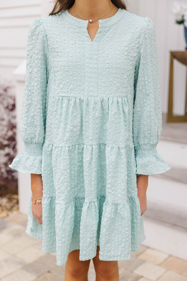 Girls: In Your Happy Place Mint Textured Dress