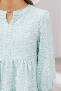 Girls: In Your Happy Place Mint Textured Dress