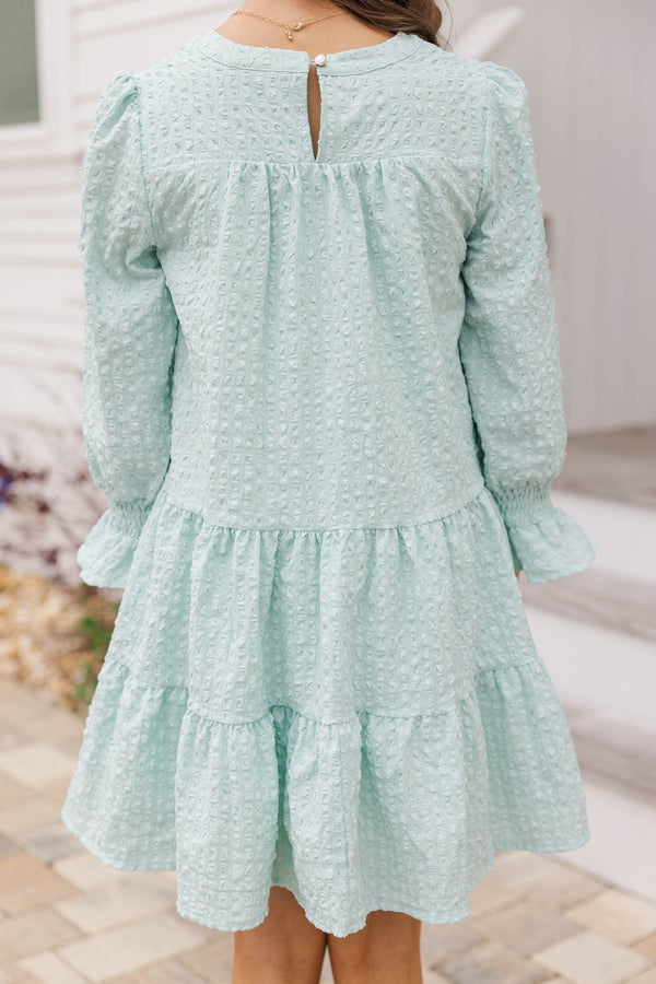 Girls: In Your Happy Place Mint Textured Dress