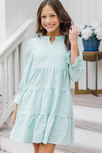 Girls: In Your Happy Place Mint Textured Dress