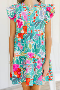 Girls: At This Time Emerald Green Floral Dress