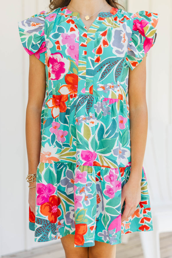 Girls: At This Time Emerald Green Floral Dress