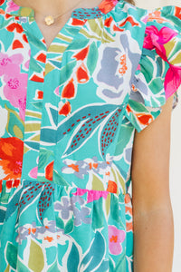 Girls: At This Time Emerald Green Floral Dress