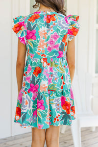 Girls: At This Time Emerald Green Floral Dress