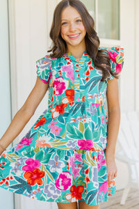 Girls: At This Time Emerald Green Floral Dress