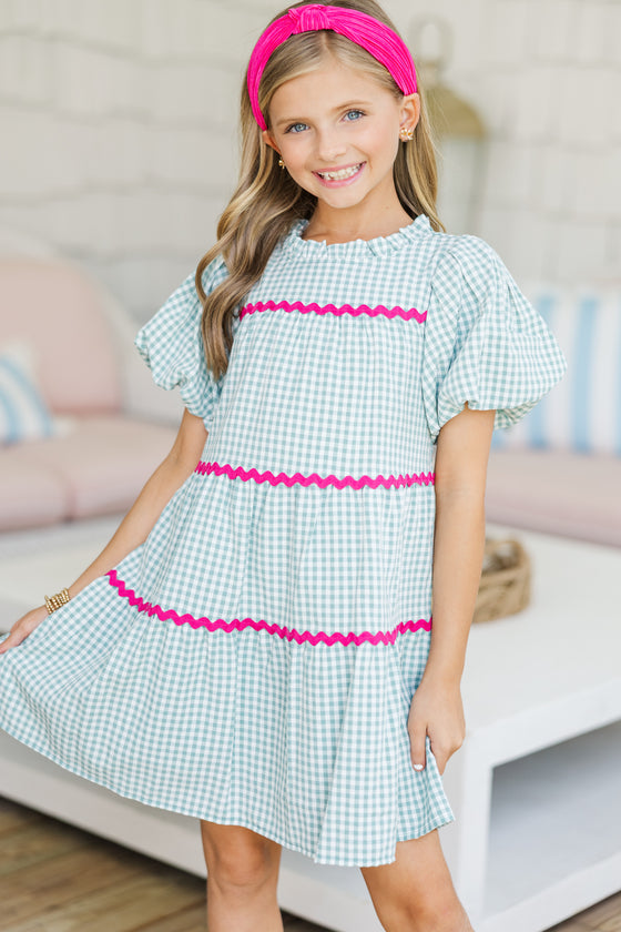 Mint Gingham Embroidered Dress & Panties Set - Deolinda SS26 In Stock Now main image 1