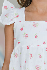 Girls: The Moira White Ditsy Floral Dress