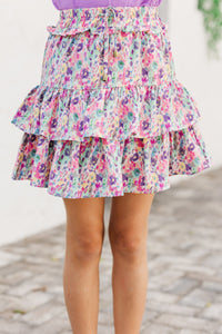 Girls: Take The Leap Pink Ditsy Floral Satin Skort