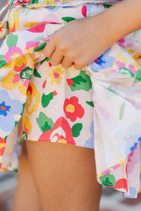Girls: Take The Leap Cream Floral Skort