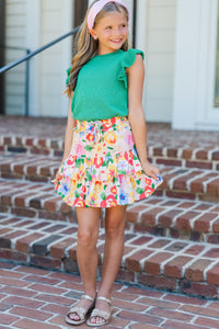 Girls: Take The Leap Cream Floral Skort