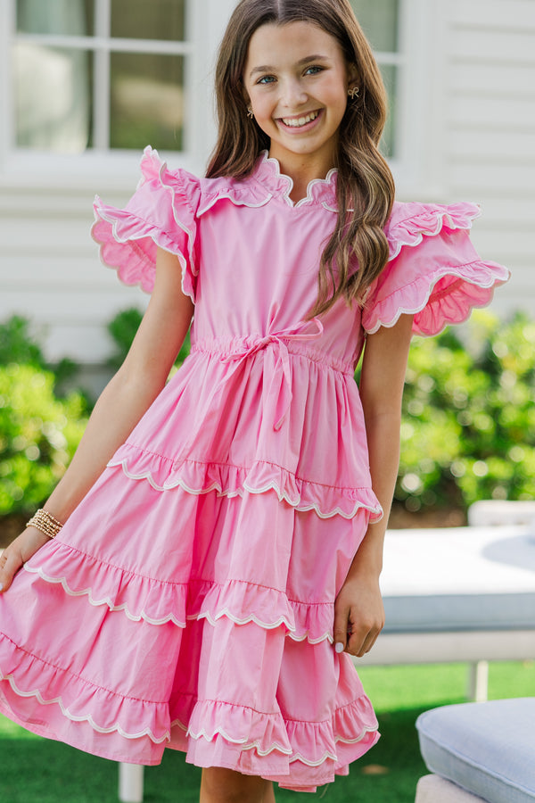 Girls: The Tatum Pink Scalloped Midi Dress – Shop the Mint Girls: The Tatum Pink Scalloped Midi Dress – Shop the Mint