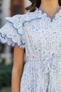 Girls: The Tatum Light Blue Toile Scalloped Midi Dress