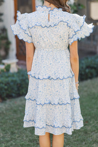 Girls: The Tatum Light Blue Toile Scalloped Midi Dress