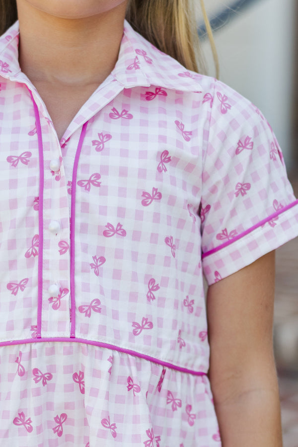 Girls: All You Need To Hear Pink Gingham Babydoll Dress