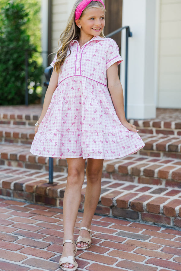 Girls: All You Need To Hear Pink Gingham Babydoll Dress