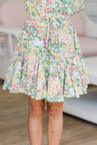 Girls: Look Your Way Yellow Abstract Floral Ruffled Skort