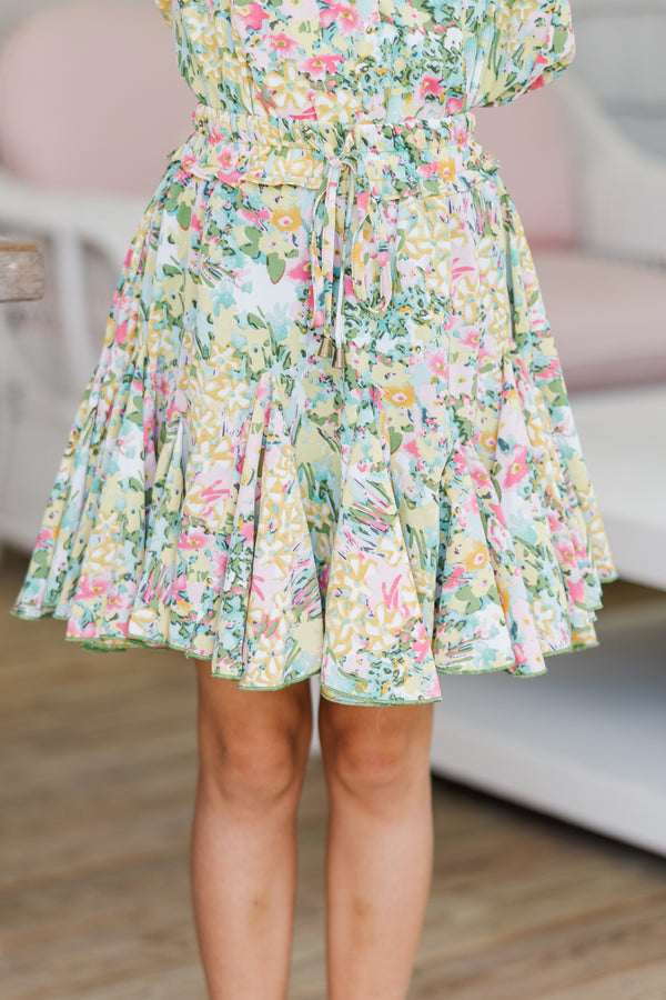 Girls: Look Your Way Yellow Abstract Floral Ruffled Skort
