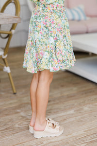 Girls: Look Your Way Yellow Abstract Floral Ruffled Skort