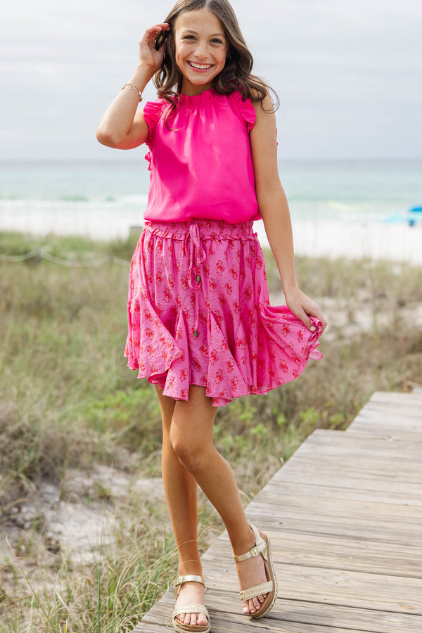Girls: Look Your Way Fuchsia Medallion Ruffled Skort