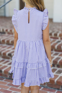Girls: Kept Promises Lavender Gingham Babydoll Dress