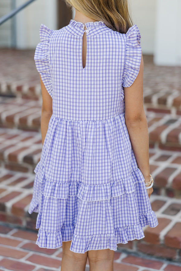 Girls: Kept Promises Lavender Gingham Babydoll Dress