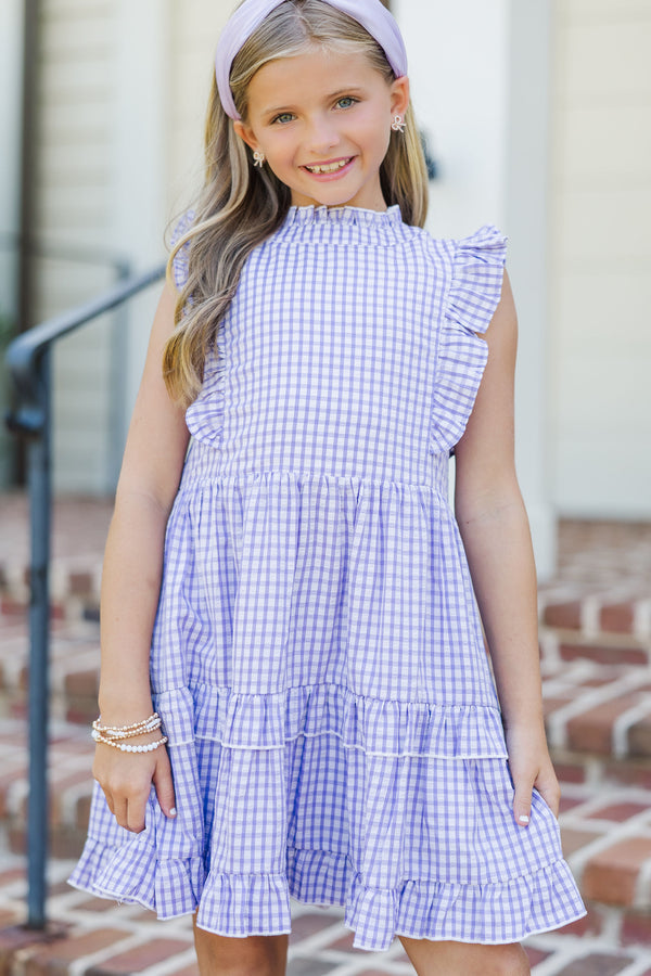 Girls: Kept Promises Lavender Gingham Babydoll Dress