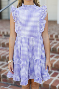 Girls: Kept Promises Lavender Gingham Babydoll Dress