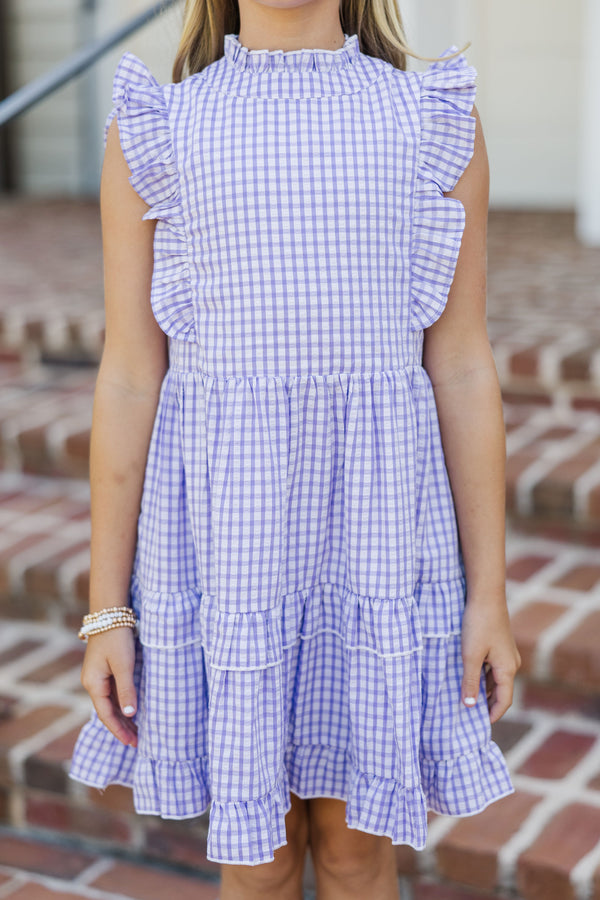 Girls: Kept Promises Lavender Gingham Babydoll Dress