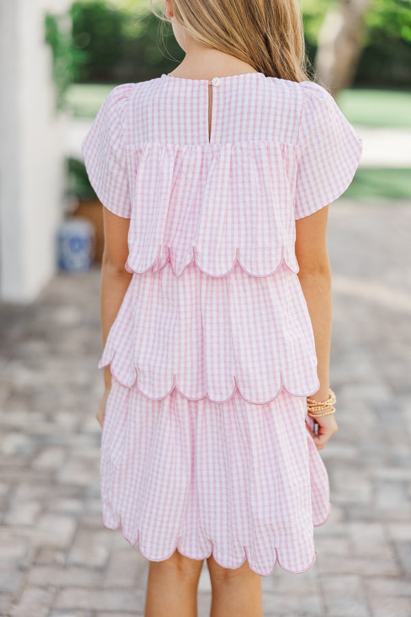 Girls: The Kandi Pink Gingham Tiered Dress