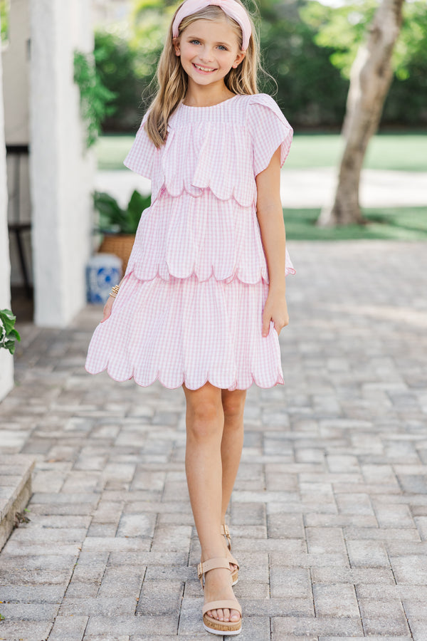 Girls: The Kandi Pink Gingham Tiered Dress