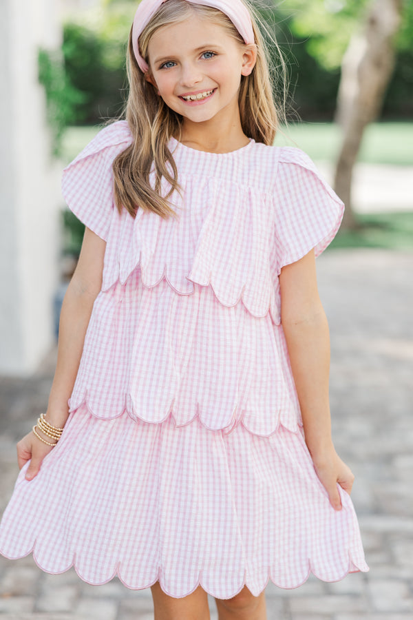 Girls: The Kandi Pink Gingham Tiered Dress