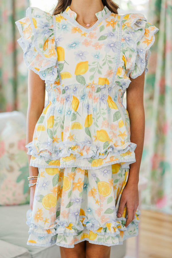 Girls: The Ivy Claire Light Blue Floral Eyelet Dress