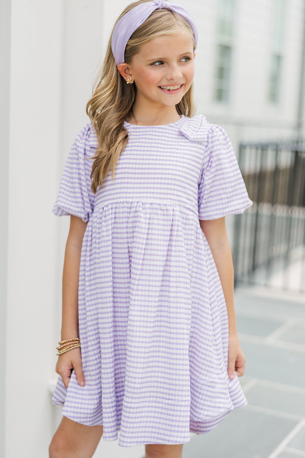 Girls: Oh So Thankful Lavender Gingham Babydoll Dress