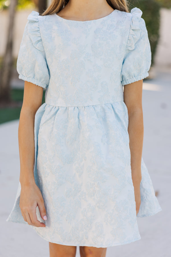 Girls: The Eloise Light Blue Floral Brocade Dress