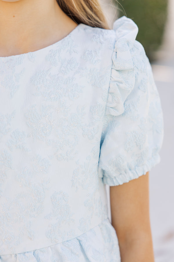 Girls: The Eloise Light Blue Floral Brocade Dress