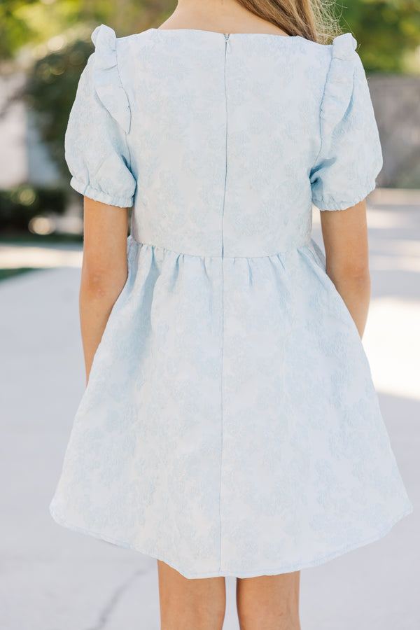 Girls: The Eloise Light Blue Floral Brocade Dress