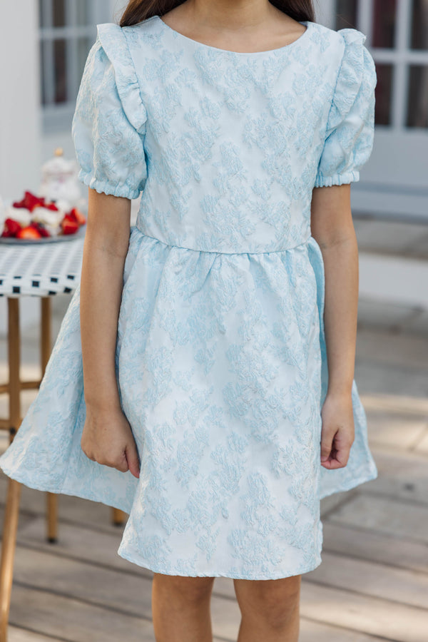 Girls: The Eloise Light Blue Floral Brocade Dress