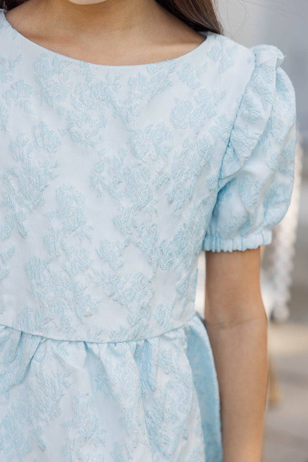 Girls: The Eloise Light Blue Floral Brocade Dress